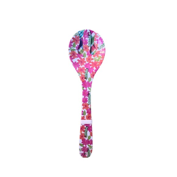 2 pc Plow & Hearth Pasta Salad Server Set Floral Plaid Melamine NEW - Picture 2 of 4